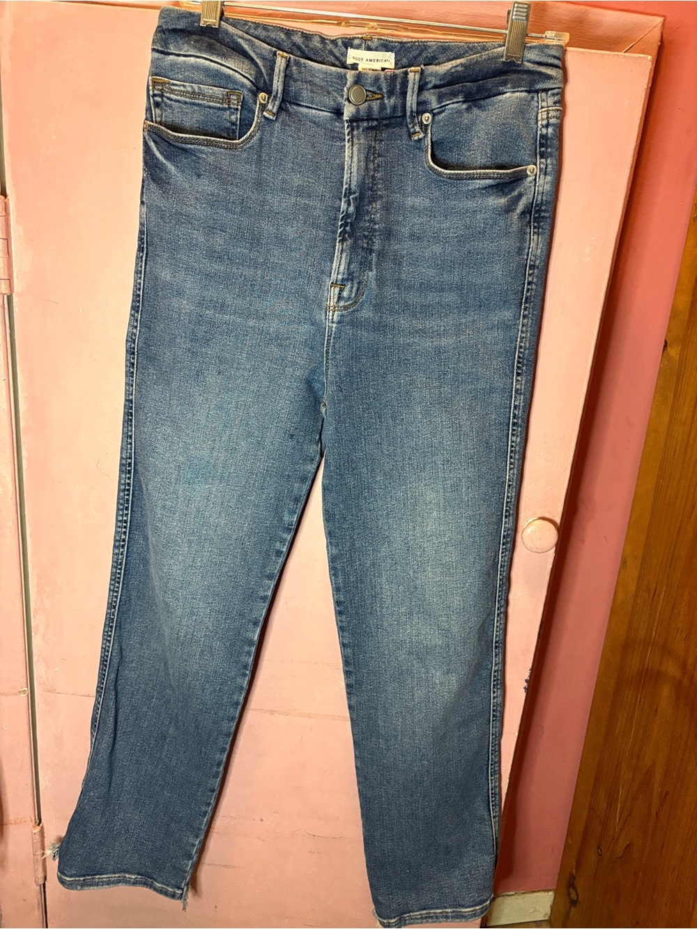 Good American Medium Blue High-Rise Straight Jeans